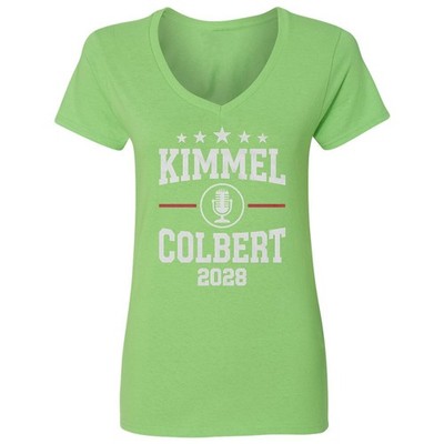 Kimmel Colbert 2028 Funny Late Night Hosts Tribute Ladies' V-Neck Tshirt