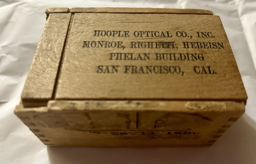Antique Wooden Dovetail Slide Box Hoople Optical SF CA Matches