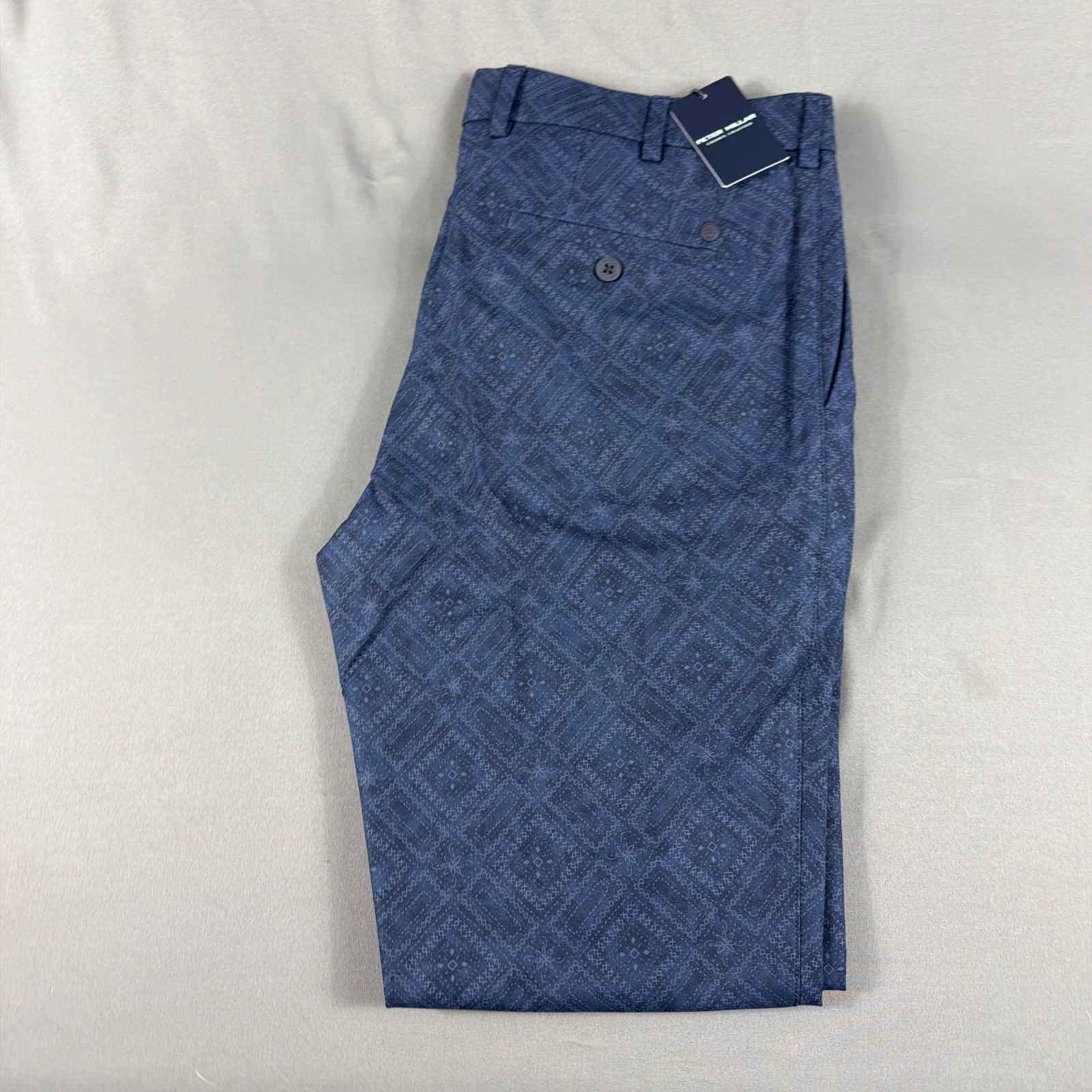 Peter Millar Golf Pants Crown Crafted Printed 34 x 32 Blue Polyester MSRP $185