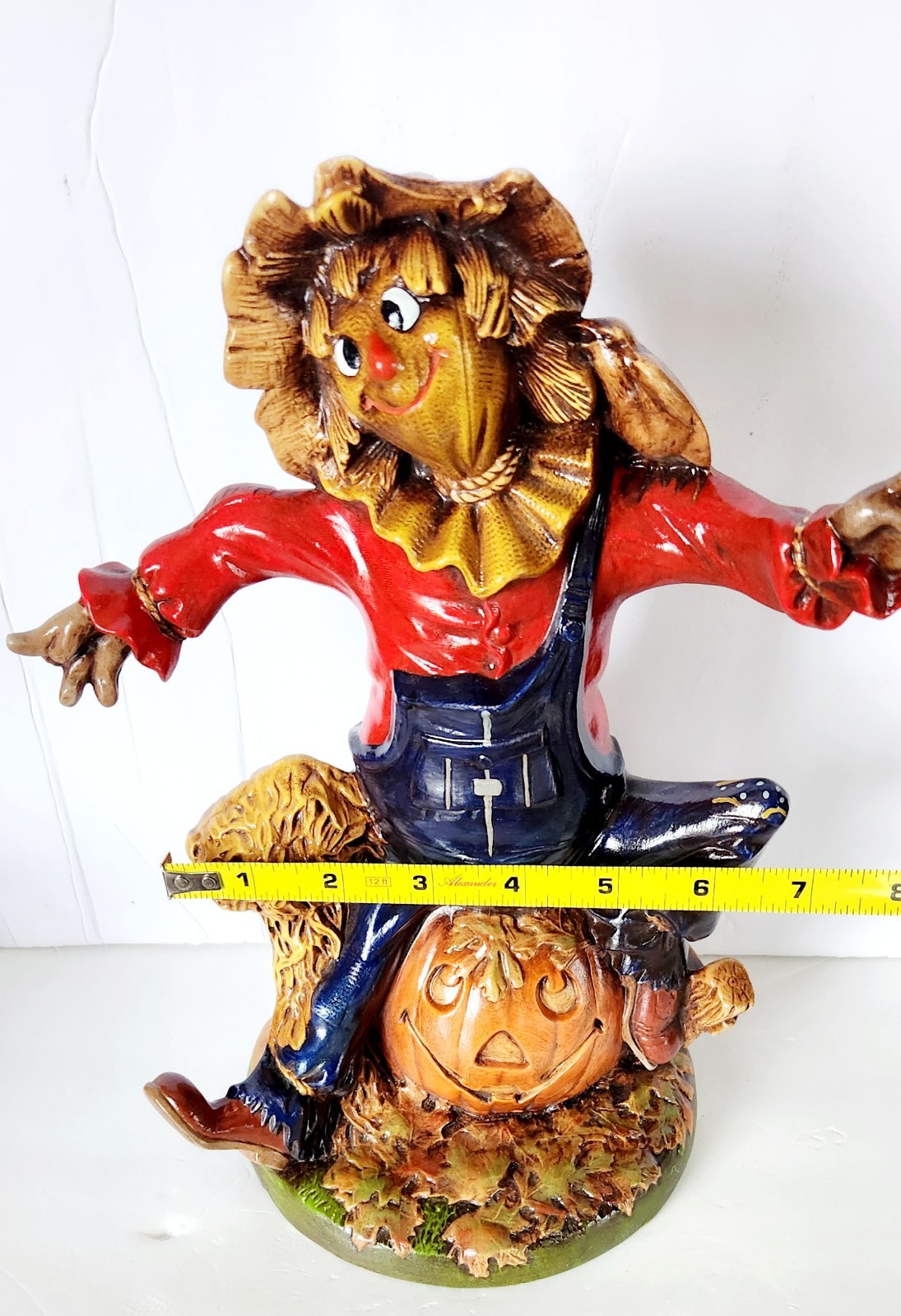 Vintage Scarecrow Byron Molds Pumpkin Halloween Figurine Ceramic 12" Handpainted