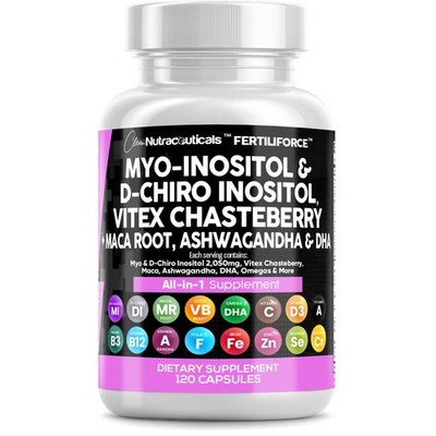 Clean Nutraceuticals Myo-Inositol & D-Chiro 120 Count (Pack of 1), Natural 