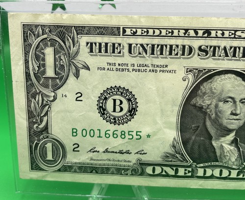 2013 B Duplicate Print ⭐️ STAR NOTE ERROR $1 Serial Number B00166855* F/W Print - Picture 4 of 19