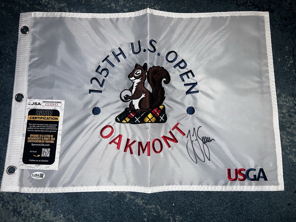 JJ Spaun Signed Official 2025 US Open Flag Oakmont 125th Champ JSA