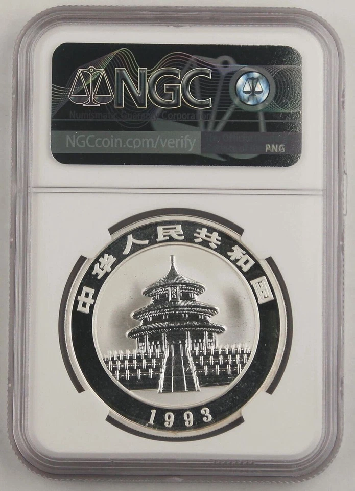 China 1993 1 Oz 999 Silver Panda 10 Yuan Coin NGC MS69 Large Date Mirror Surface - Image 2 of 2