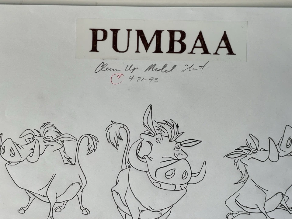 LION KING 1994 PUMBAA WALT DISNEY ORIGINAL PRODUCTION ANIMATION DRAWING - Image 3 of 4