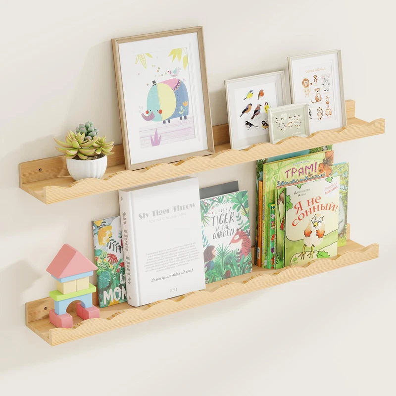 Fun Memories Picture Ledge Shelf For Wall 36 Inch Pine Wood Nursery Book