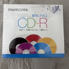 Memorex Cool Colors CD-R 52X 700MB 80 min 5 Pack Blank Media New Sealed