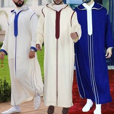 Arab Men Clothing Hooded Robe Ramadan Muslim Dress Jubba Thobe Islamic Kaftan