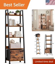 Ladder Shelf, 5 Tier Bookshelf with Fabric Drawer, Rustic Brown