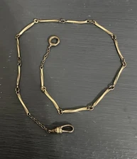 Pocket Watch Chain Fob 13” Gold Tone Ribbed Vintage Spring Ring Clasp