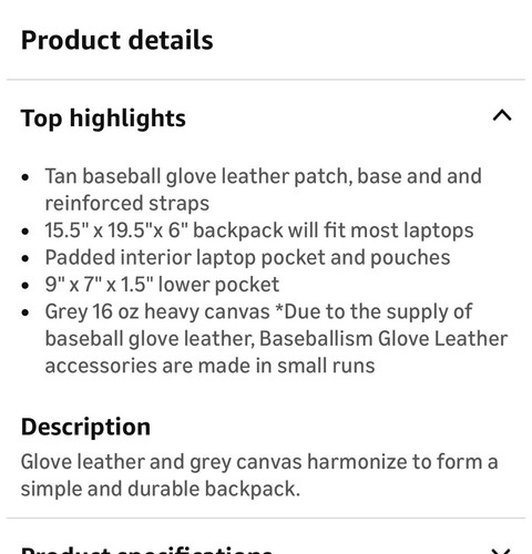 Baseballism Hayes Glove Leather Backpack. Used - Picture 7 of 7