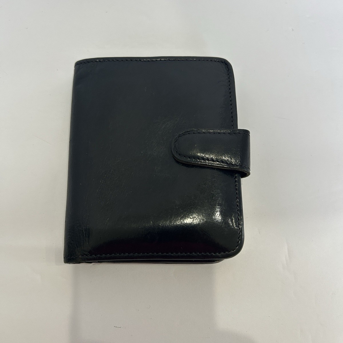 COACH VINTAGE BLACK LEATHER COMPACT WALLET BIFOLD KISSLOCK COIN