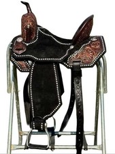 Premium Black Western Leather Barrel Racing Horse Saddle  Floral Hand-Tooled Tack