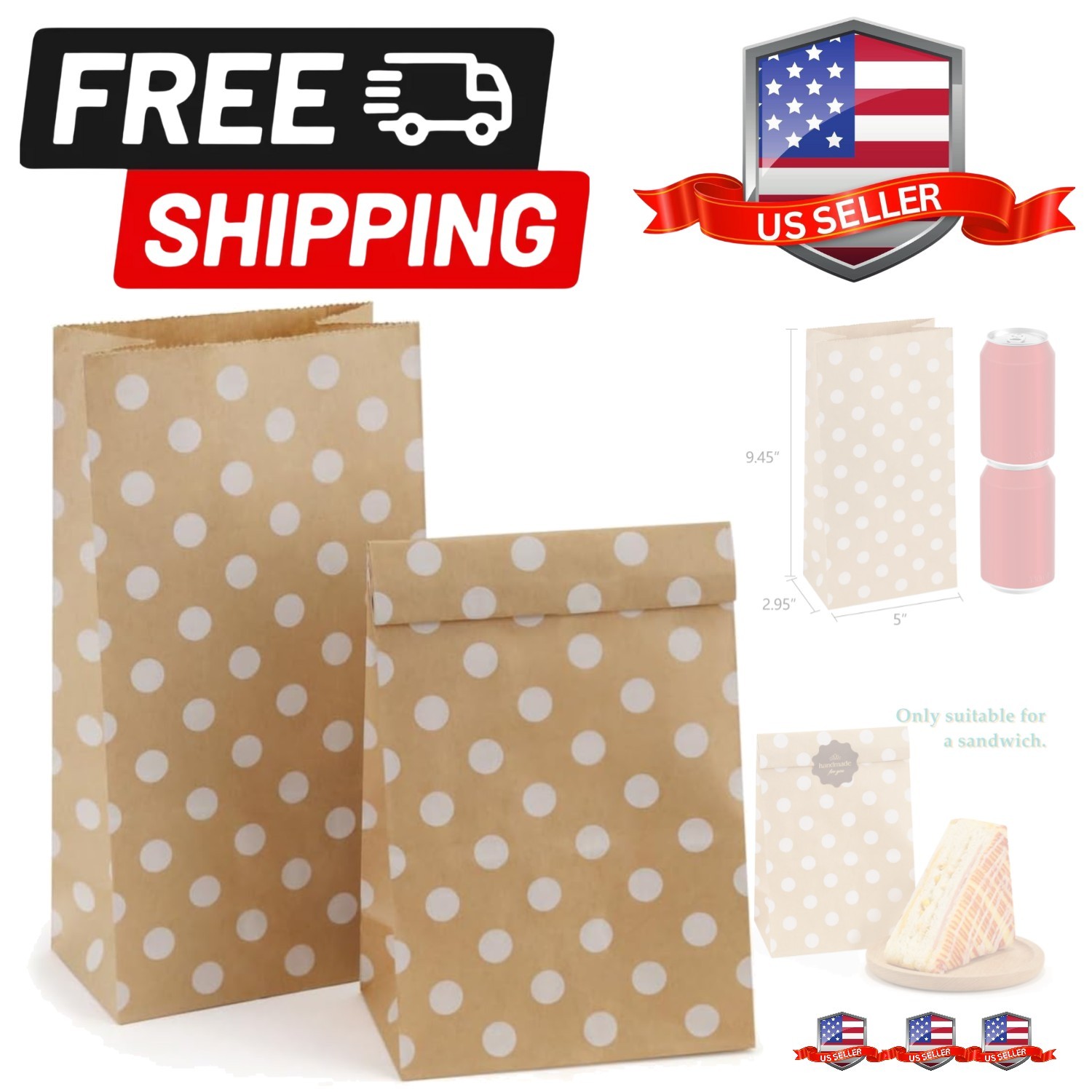 Paper Lunch Bags 4lb 100Pcs Kraft Brown Snack Bags Bulk, for
