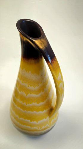 VEB Haldensleben GDR Yellow & Brown Strehla Ceramics 11" Pitcher and 10" Platter - Picture 3 of 12
