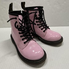 Dr. Martens 1460 J Combat Boots Kids Size 1 Pink Patent Leather Zip Lace Up