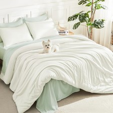 Litanika Ivory Comforter Set Queen Size, 3 Pieces Lightweight Solid Bedding Comf
