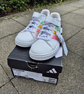 adidas Grand Court Unisex Kinder Sneaker Low Top weiß/pink EU 32 Klettverschluss