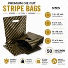 Reusable Black Gold Striped Plastic Gift Bags Punch Handle Retail Bags