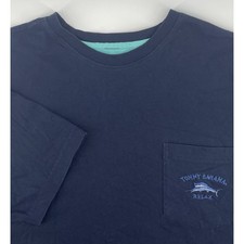 Tommy Bahama Relax 100 Pima Cotton Blue Short Sleeve Pocket Crewneck Shirt L