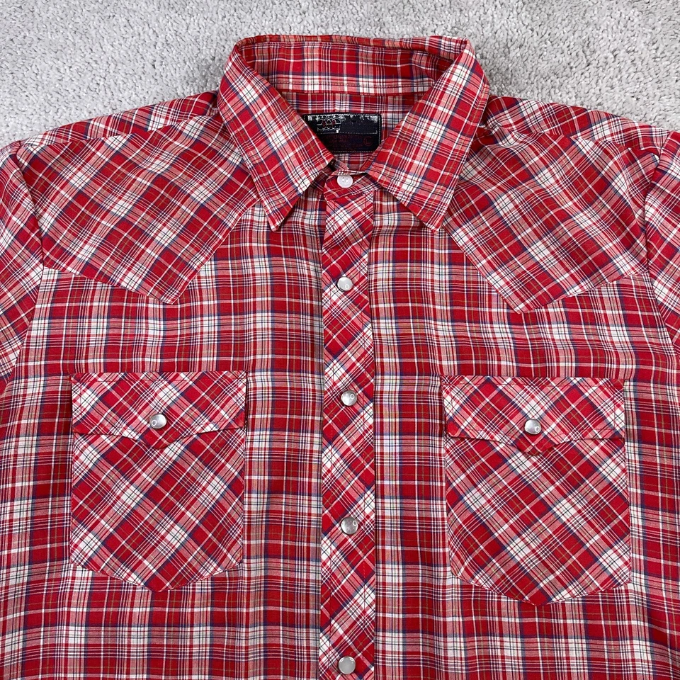 Camisa VIP De Colección Para Hombres Grande Roja A Cuadros Perla Occidental A Presión Vaquero Rancho Rodeo Foto 2 de 4