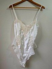 NWT Vintage Victoria's Secret Cream Satin Chiffon Sequin Hi-Cut Teddy Lingerie M