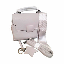 Light Gray Pebbled Top Handle Bag w/ Buckle C...