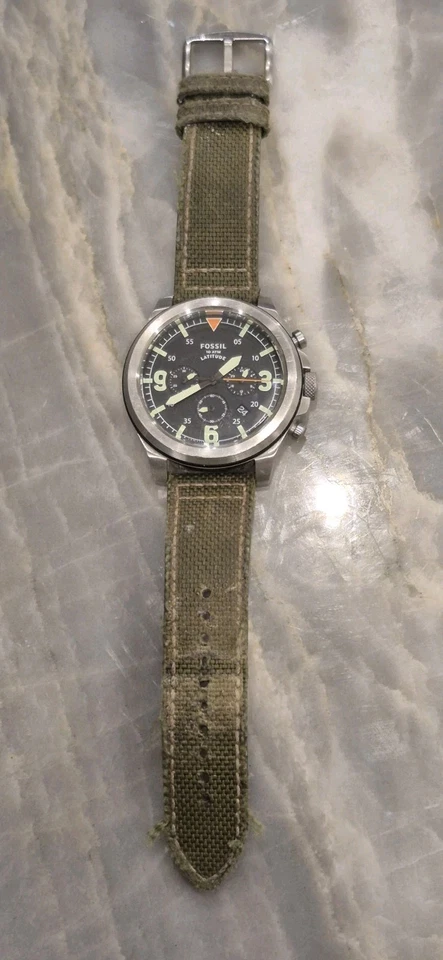 Cronógrafo Fossil Latitude FS5750/correa Nylon Oliva Foto 2 de 4