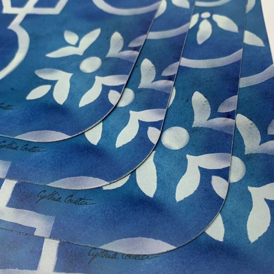 Blue and White Morroccan Tile Vinyl Reversible Placemats 4 Set - Image 3 of 4