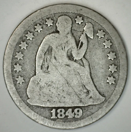 1849 Silver Seated Liberty Dime Ten Cents US Coin 10c Good Condition