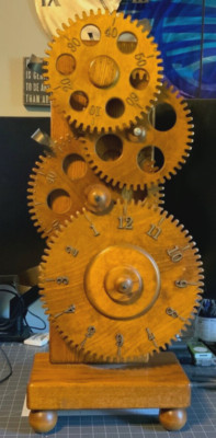 Rare Vintage Clockwork Inc Oak Wood Gear Clock Synchron Motor Steampunk