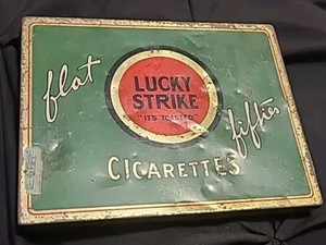 Vintage Lucky Strike Green It's Toasted Flat Fifties Metal Cigarette Box Tin