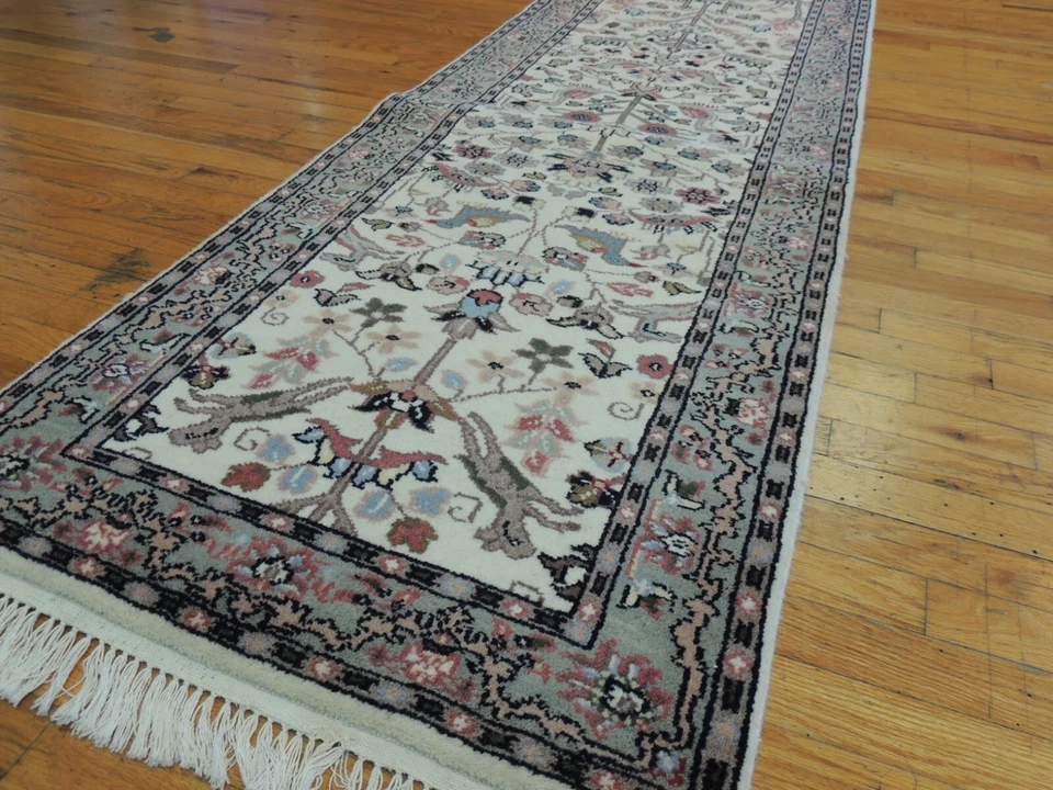 2x8 RUNNER Rug wool Hand knotted Tabrize Ivory Blue/Gray ANIMALS BIRDS Pink - Image 4 of 4