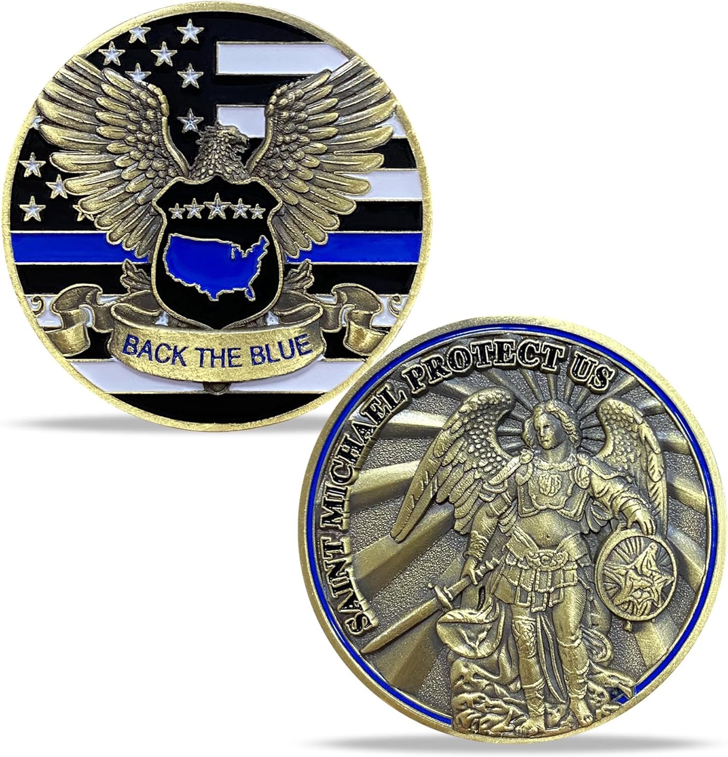 Saint Michael Police Challenge Coin Thin Blue Line Coin BACK THE BLUE Coin Gift