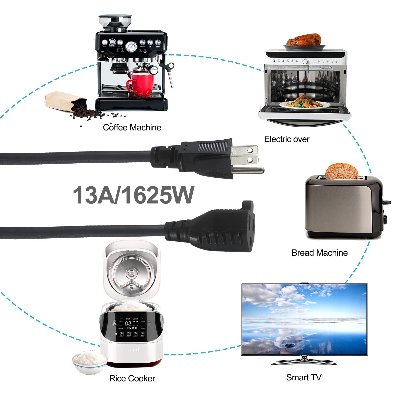 6 Pack Short 3 Prong Power Extension Cord - 6inch Black Mini Indoor Grounded ...