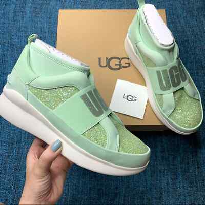 NWT UGG Neutra Chunky Glitter Platform Sneaker Mint Green Slip On Size  Women's