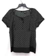 East 5th Shirt Womens Size PXL Black White Circles Zip Side Pullover Blouse Top
