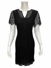 C. Wonder Garden Party Split Neckline Short Sleeves Lace Dress Black Size 8 