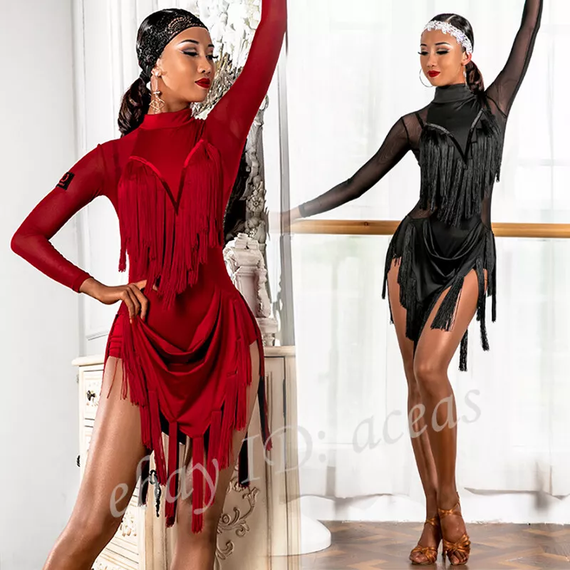 Womens Fringes Latin Competition Dance Dress Rumba Cha Samba Paso Doble  Ballroom | eBay
