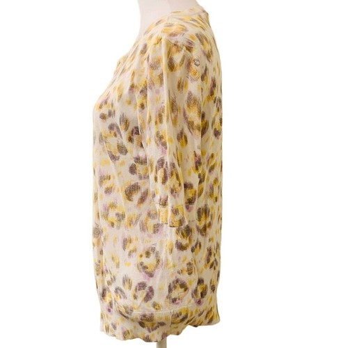 Ann Taylor Yellow Purple White Brush Stroke 3/4 Length Sleeve Cardigan Size L - Picture 3 of 9