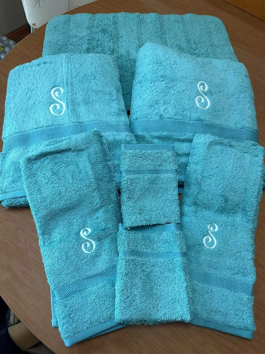 NWT New LANDS' END monogrammed S green Bath Towels & hand towel & mat  PLUSH