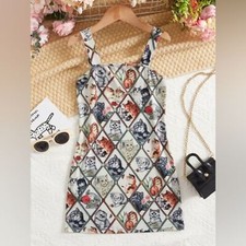 SHEIN curve 2XL Geo Cat Printed Cami Mini Bodycon Dress Cute