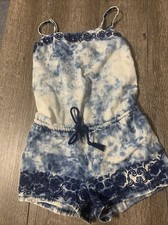 Justice sz 7 blue tie dye Sequin embroidered Jean Shorts romper vguc