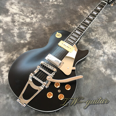 #ad Custom #x27;56 Les Paul Black Electric Guitar Mirror Pickguard P90 Pickup w Bigsby $264.10
