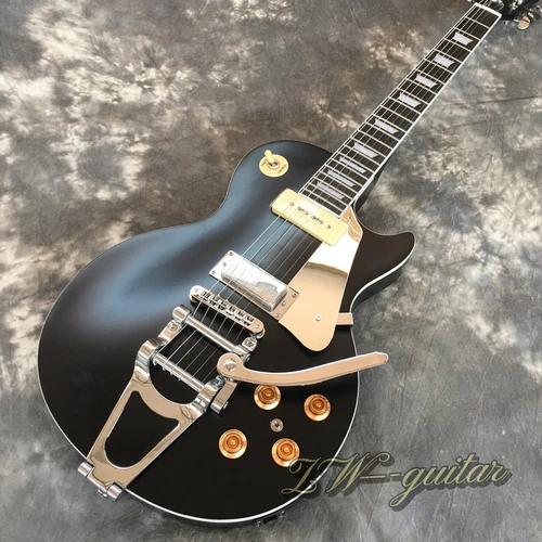 Custom '56 Les Paul Black Electric Guitar Mirror Pickguard P90 Pickup w/Bigsby