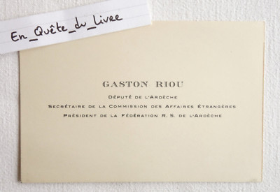 Visitenkarte Gaston Riou (1883-1958) Abgeordneter der Ardèche