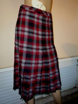 JUPE PLISSEE D'HIVER ECOSSAISE GRISE & BORDEAUX VINTAGE T 40 60 % LAINE - Photo 1/4