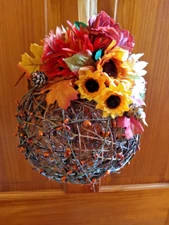 Fall Autumn Rustic Floral Grapevine Kissing Ball Wreath ~ Home Decor