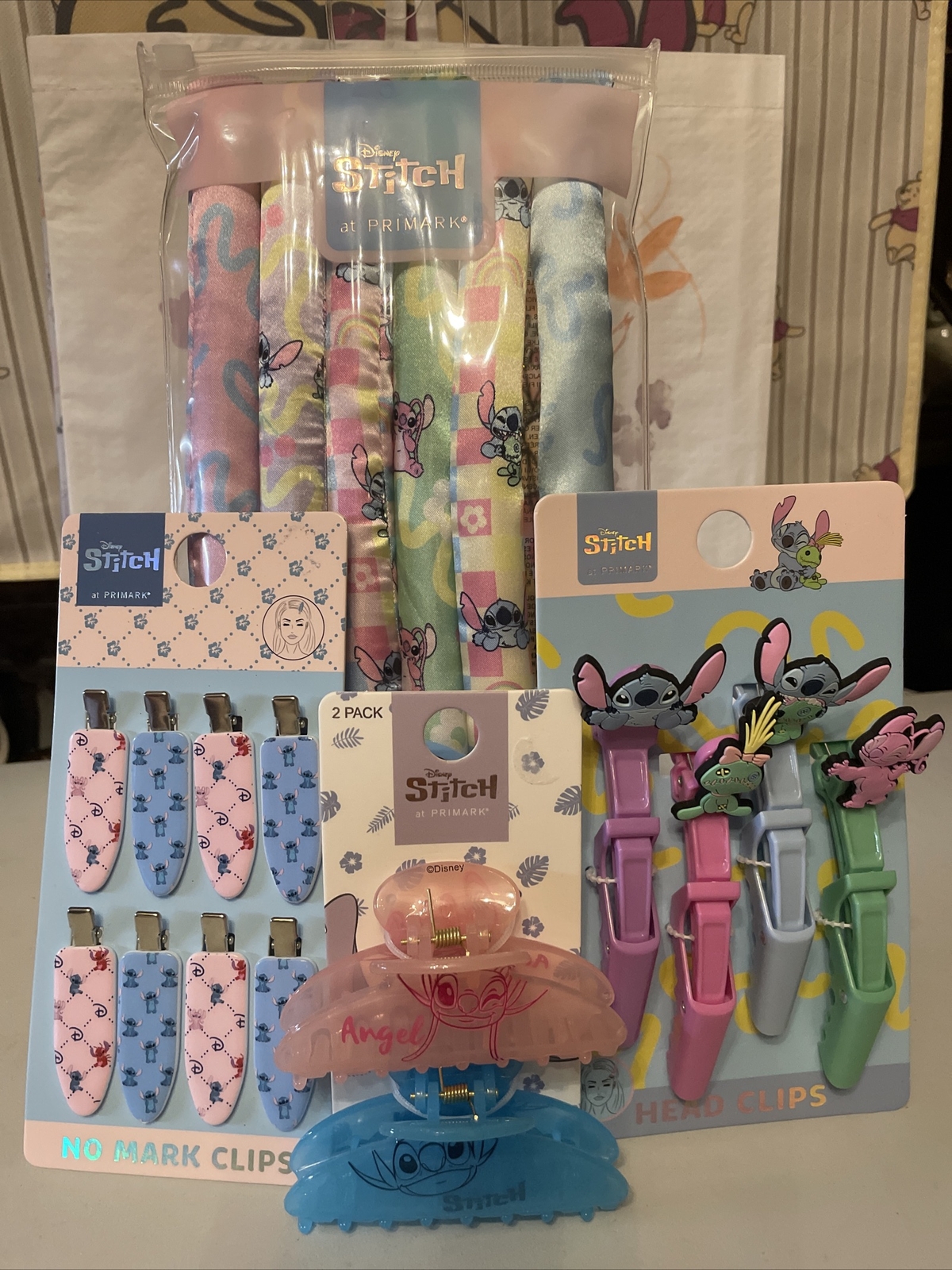 DISNEY STITCH ANGEL HAIR BUNDLE CROCODILE HAIR CLIPS BENDY ROLLERS BNWT