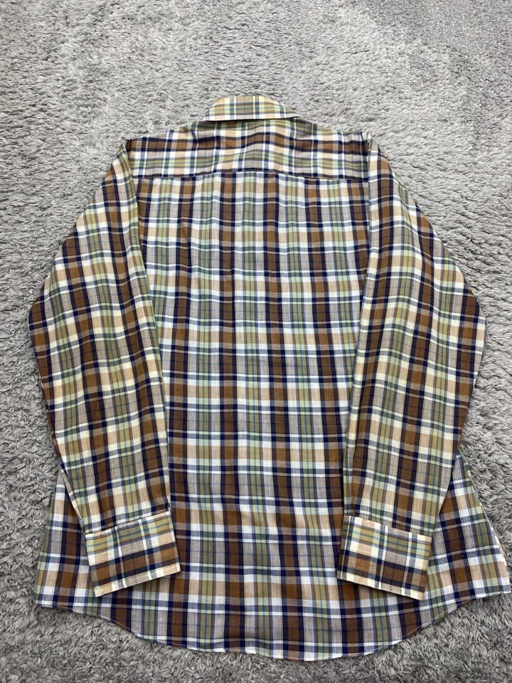 Винтажная мужская рубашка по субботам в Калифорнии большая коричневая клетчатая с длинным рукавом на пуговицах - Изображение 2 из 4